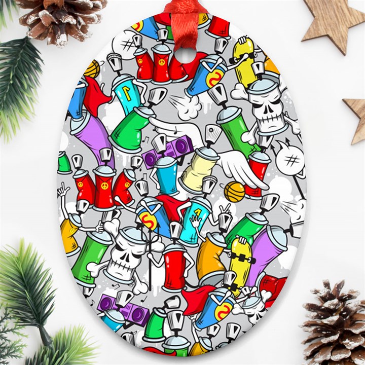 Graffiti-characters-seamless-pattern Oval Ornament (Two Sides)