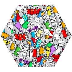 Graffiti-characters-seamless-pattern Wooden Puzzle Hexagon by uniart180623