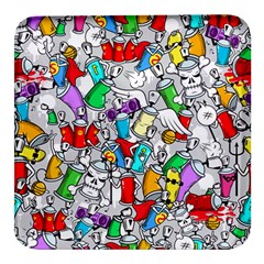 Graffiti-characters-seamless-pattern Square Glass Fridge Magnet (4 Pack)