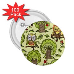 Seamless-pattern-with-trees-owls 2 25  Buttons (100 Pack)  by uniart180623