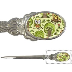 Seamless-pattern-with-trees-owls Letter Opener by uniart180623