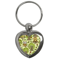 Seamless-pattern-with-trees-owls Key Chain (heart)