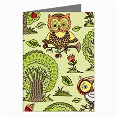 Seamless-pattern-with-trees-owls Greeting Cards (pkg Of 8) by uniart180623