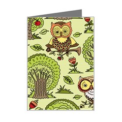 Seamless-pattern-with-trees-owls Mini Greeting Card by uniart180623