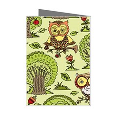 Seamless-pattern-with-trees-owls Mini Greeting Cards (pkg Of 8) by uniart180623