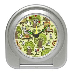 Seamless-pattern-with-trees-owls Travel Alarm Clock by uniart180623