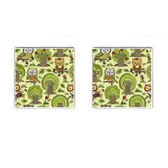 Seamless-pattern-with-trees-owls Cufflinks (square) by uniart180623