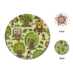 Seamless-pattern-with-trees-owls Playing Cards Single Design (round) by uniart180623