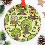 Seamless-pattern-with-trees-owls Round Ornament (Two Sides) Front