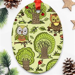 Seamless-pattern-with-trees-owls Oval Ornament (two Sides) by uniart180623