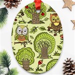 Seamless-pattern-with-trees-owls Oval Ornament (Two Sides) Front