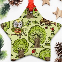 Seamless-pattern-with-trees-owls Star Ornament (two Sides) by uniart180623