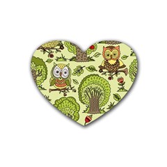 Seamless-pattern-with-trees-owls Rubber Coaster (heart) by uniart180623