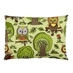 Seamless-pattern-with-trees-owls Pillow Case by uniart180623