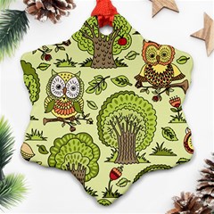 Seamless-pattern-with-trees-owls Ornament (snowflake) by uniart180623