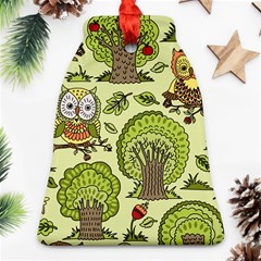 Seamless-pattern-with-trees-owls Ornament (bell) by uniart180623