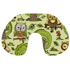 Seamless-pattern-with-trees-owls Travel Neck Pillow by uniart180623