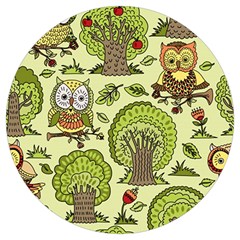 Seamless-pattern-with-trees-owls Round Trivet by uniart180623