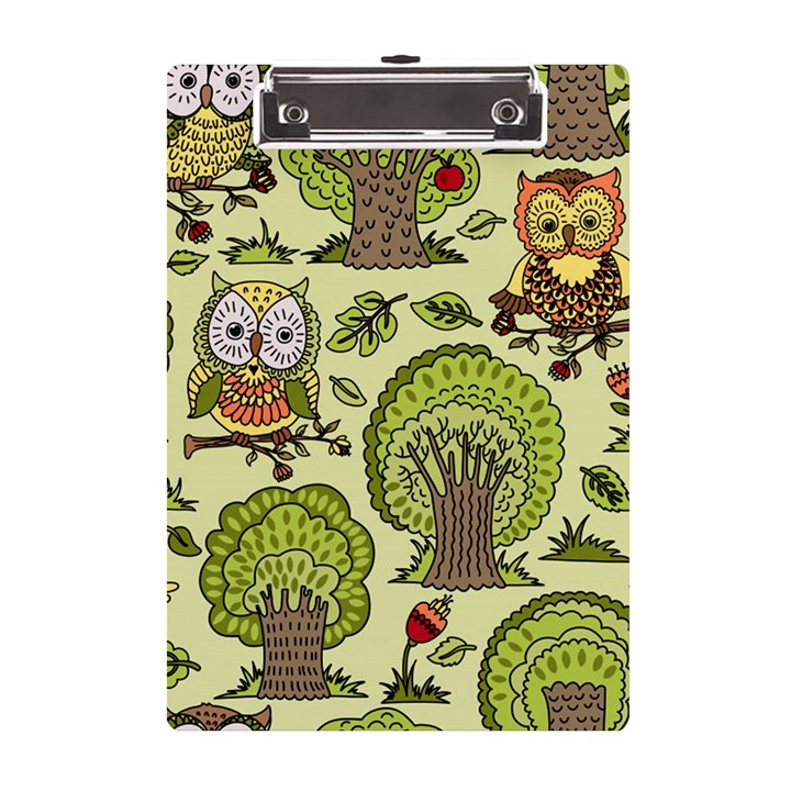 Seamless-pattern-with-trees-owls A5 Acrylic Clipboard