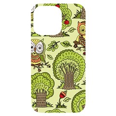 Seamless-pattern-with-trees-owls Iphone 14 Pro Max Black Uv Print Case by uniart180623