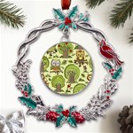 Seamless-pattern-with-trees-owls Metal X mas Wreath Holly leaf Ornament Front