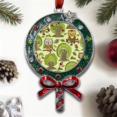 Seamless-pattern-with-trees-owls Metal X mas Lollipop With Crystal Ornament by uniart180623