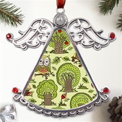 Seamless-pattern-with-trees-owls Metal Angel With Crystal Ornament by uniart180623