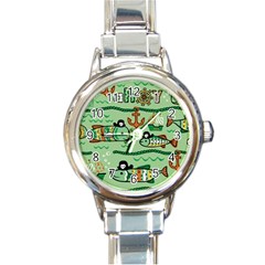 Seamless-pattern-fishes-pirates-cartoon Round Italian Charm Watch