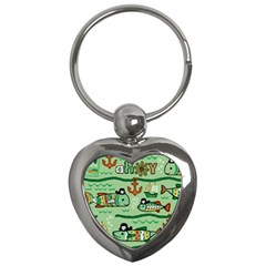 Seamless-pattern-fishes-pirates-cartoon Key Chain (heart)