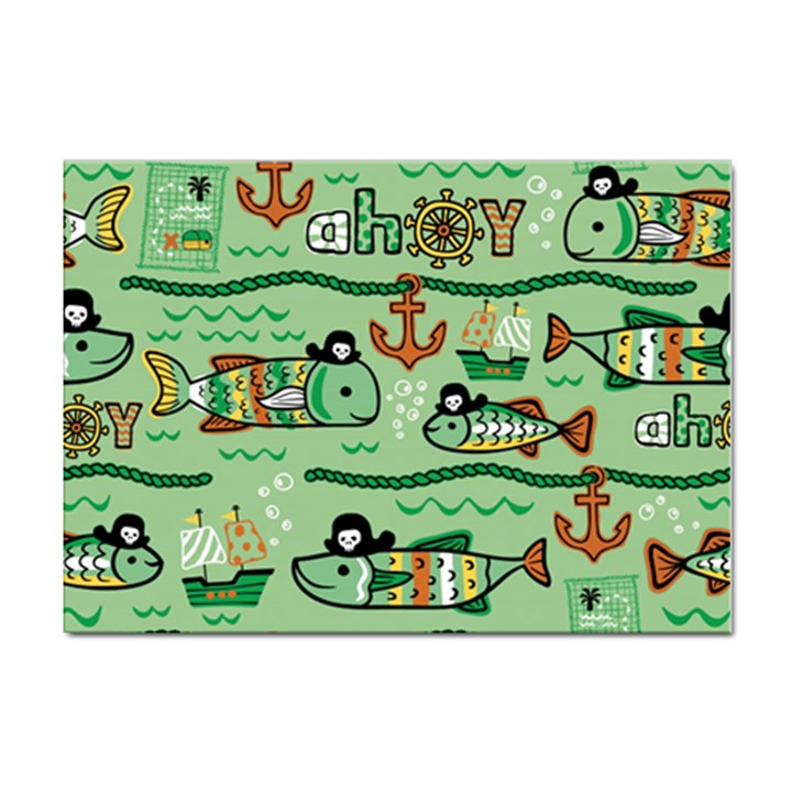 Seamless-pattern-fishes-pirates-cartoon Sticker A4 (10 pack)