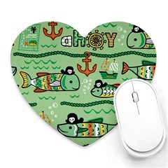 Seamless-pattern-fishes-pirates-cartoon Heart Mousepad by uniart180623