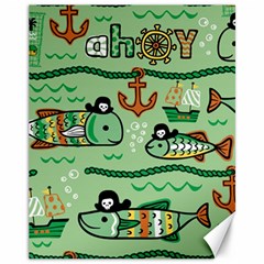 Seamless-pattern-fishes-pirates-cartoon Canvas 11  X 14  by uniart180623