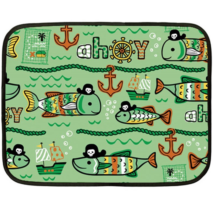 Seamless-pattern-fishes-pirates-cartoon Two Sides Fleece Blanket (Mini)