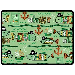 Seamless-pattern-fishes-pirates-cartoon Fleece Blanket (large) by uniart180623