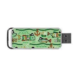 Seamless-pattern-fishes-pirates-cartoon Portable Usb Flash (one Side) by uniart180623