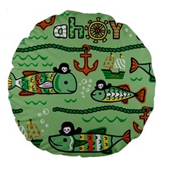 Seamless-pattern-fishes-pirates-cartoon Large 18  Premium Round Cushions by uniart180623