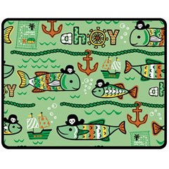 Seamless-pattern-fishes-pirates-cartoon Two Sides Fleece Blanket (medium) by uniart180623