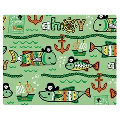 Seamless-pattern-fishes-pirates-cartoon Two Sides Premium Plush Fleece Blanket (medium) by uniart180623