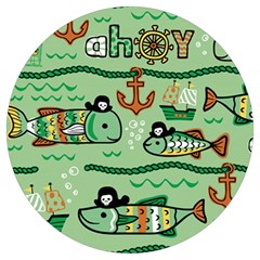 Seamless-pattern-fishes-pirates-cartoon Round Trivet by uniart180623