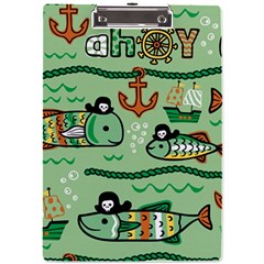 Seamless-pattern-fishes-pirates-cartoon A4 Acrylic Clipboard by uniart180623