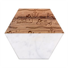 Seamless-pattern-fishes-pirates-cartoon Marble Wood Coaster (hexagon) 