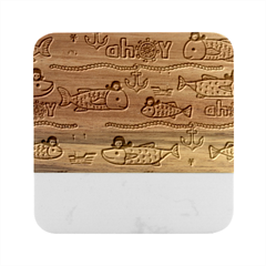 Seamless-pattern-fishes-pirates-cartoon Marble Wood Coaster (square)