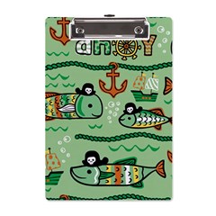 Seamless-pattern-fishes-pirates-cartoon A5 Acrylic Clipboard by uniart180623