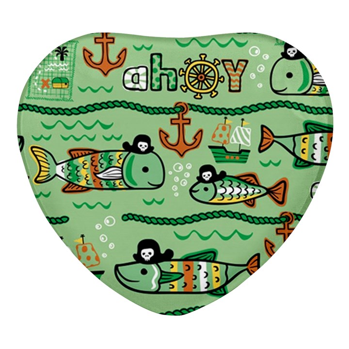 Seamless-pattern-fishes-pirates-cartoon Heart Glass Fridge Magnet (4 pack)