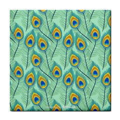 Lovely-peacock-feather-pattern-with-flat-design Tile Coaster by uniart180623