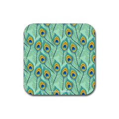 Lovely-peacock-feather-pattern-with-flat-design Rubber Coaster (square) by uniart180623