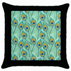 Lovely-peacock-feather-pattern-with-flat-design Throw Pillow Case (black) by uniart180623