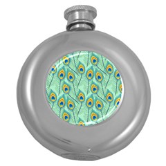 Lovely-peacock-feather-pattern-with-flat-design Round Hip Flask (5 Oz) by uniart180623