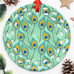 Lovely-peacock-feather-pattern-with-flat-design Round Filigree Ornament (two Sides) by uniart180623