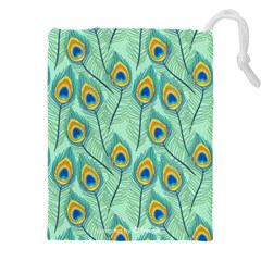 Lovely-peacock-feather-pattern-with-flat-design Drawstring Pouch (4xl) by uniart180623